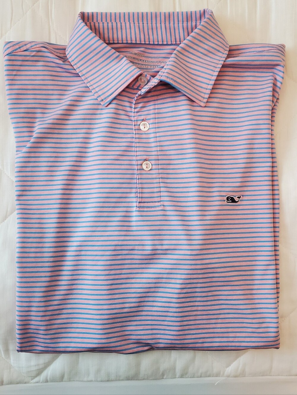 Vineyard Vines Pink and Light Blue Striped Polo